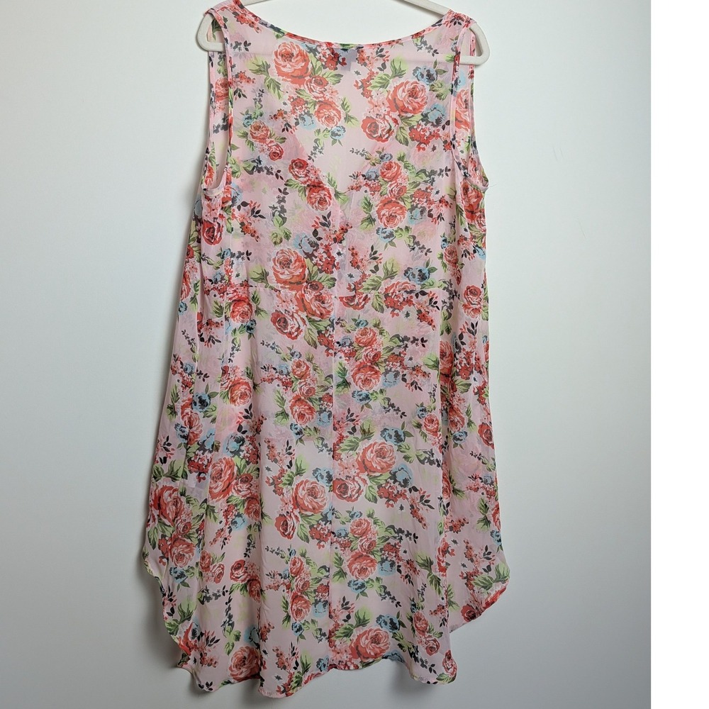 Torrid Womens Plus 0X Pink Floral Sheer Chiffon Hi-Low Sleeveless Tunic Blouse - Picture 7 of 9